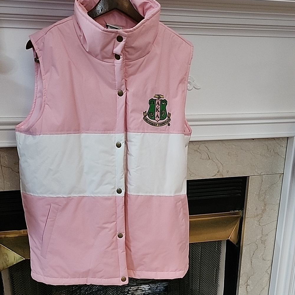 AKA Pink and White Sleeveless Puffer Vest. Brand New, Never Worn